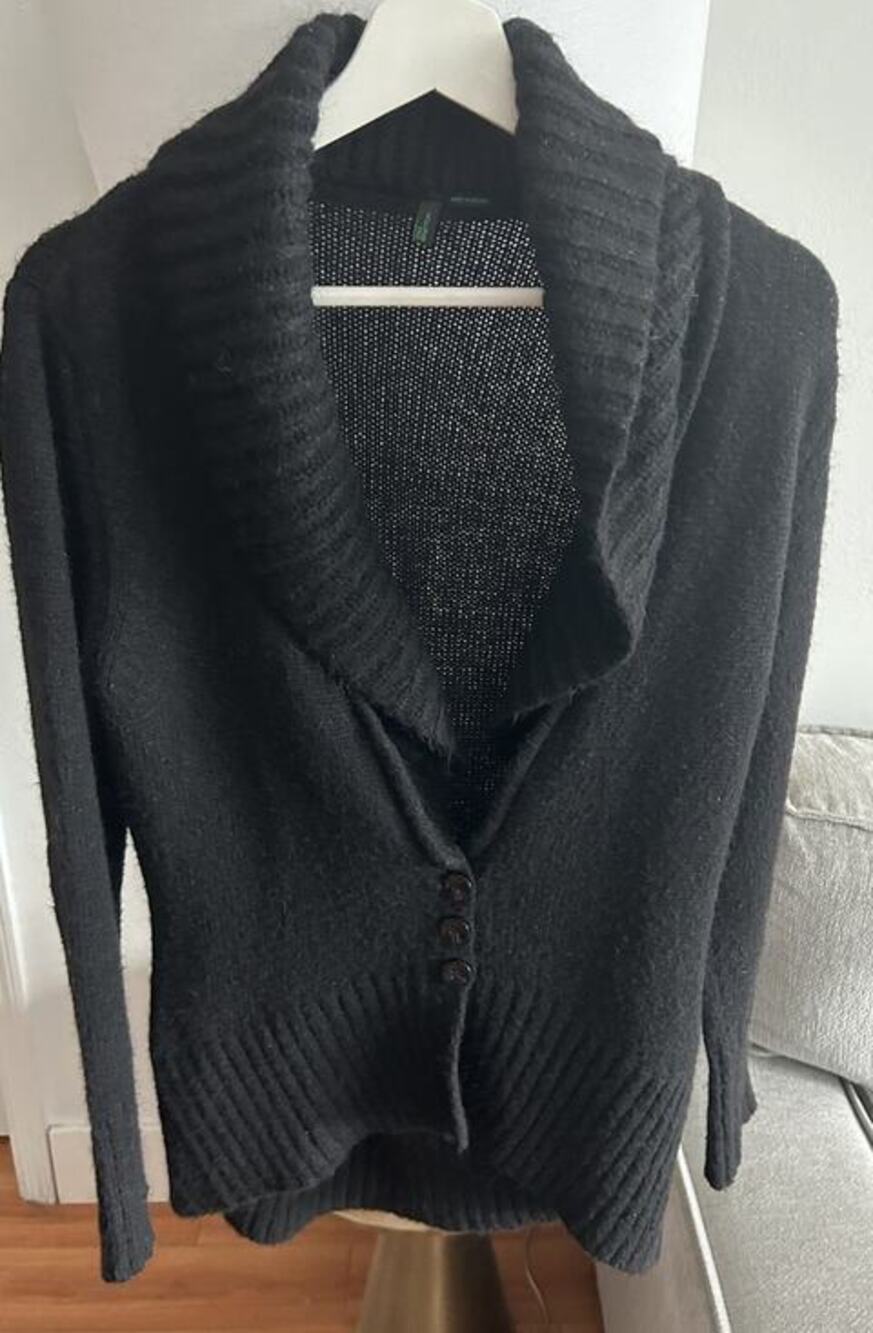 Vtg Benetton Cashmere Black Cardigan Made In Italy Size S